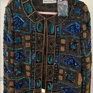 Scala Black and Blue Embellished Vintage Jacket
